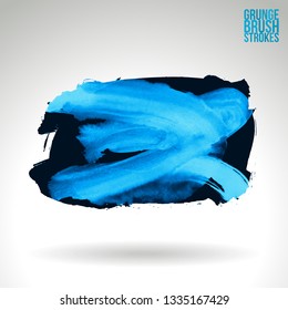 Blue brush stroke and texture. Grunge vector abstract hand - painted element. Underline and border design.