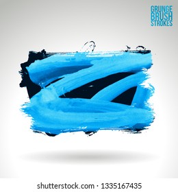 Blue brush stroke and texture. Grunge vector abstract hand - painted element. Underline and border design.
