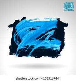 Blue brush stroke and texture. Grunge vector abstract hand - painted element. Underline and border design.