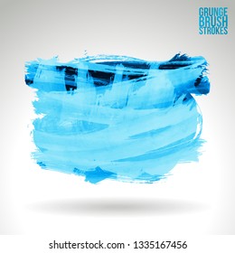 Blue brush stroke and texture. Grunge vector abstract hand - painted element. Underline and border design.