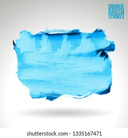 Blue brush stroke and texture. Grunge vector abstract hand - painted element. Underline and border design.