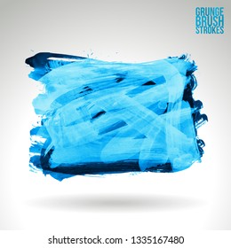 Blue brush stroke and texture. Grunge vector abstract hand - painted element. Underline and border design.