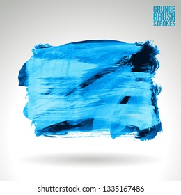 Blue brush stroke and texture. Grunge vector abstract hand - painted element. Underline and border design.