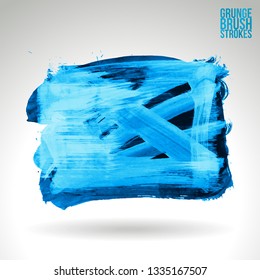Blue brush stroke and texture. Grunge vector abstract hand - painted element. Underline and border design.