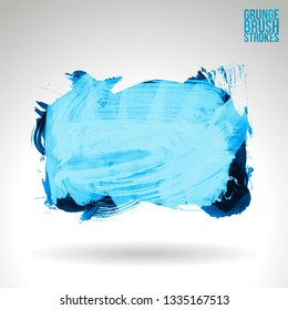 Blue brush stroke and texture. Grunge vector abstract hand - painted element. Underline and border design.