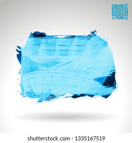Blue brush stroke and texture. Grunge vector abstract hand - painted element. Underline and border design.