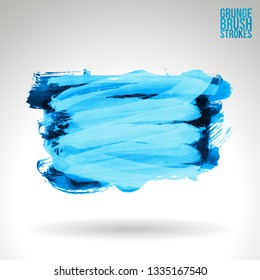 Blue brush stroke and texture. Grunge vector abstract hand - painted element. Underline and border design.