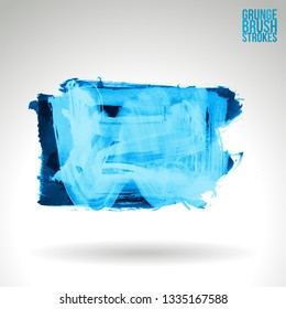Blue brush stroke and texture. Grunge vector abstract hand - painted element. Underline and border design.