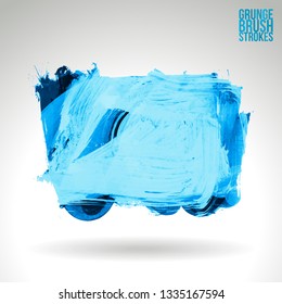 Blue brush stroke and texture. Grunge vector abstract hand - painted element. Underline and border design.