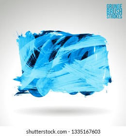 Blue brush stroke and texture. Grunge vector abstract hand - painted element. Underline and border design.