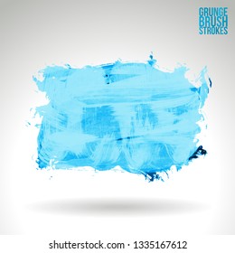 Blue brush stroke and texture. Grunge vector abstract hand - painted element. Underline and border design.