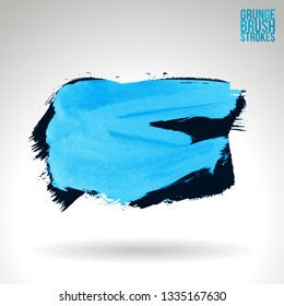 Blue brush stroke and texture. Grunge vector abstract hand - painted element. Underline and border design.