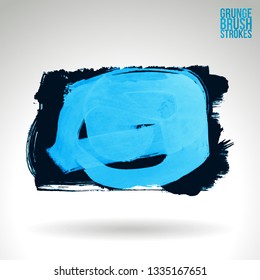 Blue brush stroke and texture. Grunge vector abstract hand - painted element. Underline and border design.