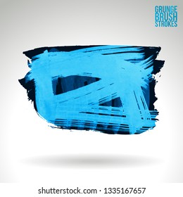 Blue brush stroke and texture. Grunge vector abstract hand - painted element. Underline and border design.