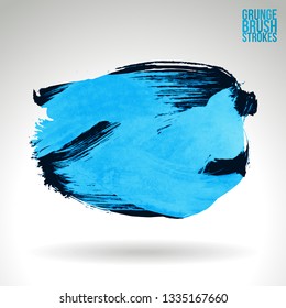 Blue brush stroke and texture. Grunge vector abstract hand - painted element. Underline and border design.