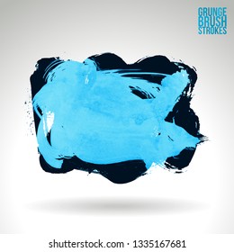 Blue brush stroke and texture. Grunge vector abstract hand - painted element. Underline and border design.