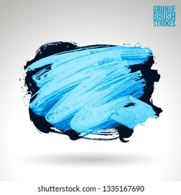 Blue brush stroke and texture. Grunge vector abstract hand - painted element. Underline and border design.