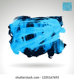 Blue brush stroke and texture. Grunge vector abstract hand - painted element. Underline and border design.