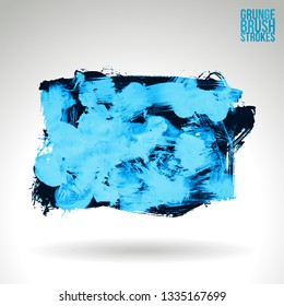 Blue brush stroke and texture. Grunge vector abstract hand - painted element. Underline and border design.