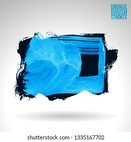 Blue brush stroke and texture. Grunge vector abstract hand - painted element. Underline and border design.