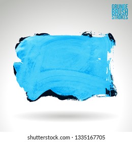 Blue brush stroke and texture. Grunge vector abstract hand - painted element. Underline and border design.