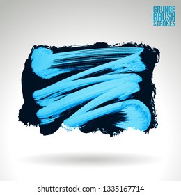 Blue brush stroke and texture. Grunge vector abstract hand - painted element. Underline and border design.