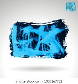 Blue brush stroke and texture. Grunge vector abstract hand - painted element. Underline and border design.