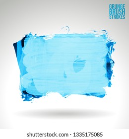 Blue brush stroke and texture. Grunge vector abstract hand - painted element. Underline and border design.
