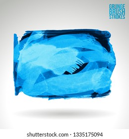 Blue brush stroke and texture. Grunge vector abstract hand - painted element. Underline and border design.