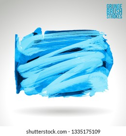 Blue brush stroke and texture. Grunge vector abstract hand - painted element. Underline and border design.