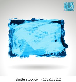 Blue brush stroke and texture. Grunge vector abstract hand - painted element. Underline and border design.