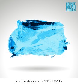 Blue brush stroke and texture. Grunge vector abstract hand - painted element. Underline and border design.