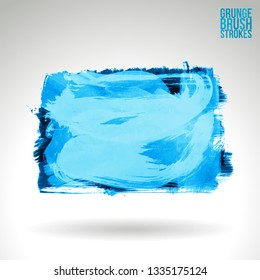 Blue brush stroke and texture. Grunge vector abstract hand - painted element. Underline and border design.