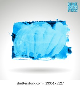 Blue brush stroke and texture. Grunge vector abstract hand - painted element. Underline and border design.