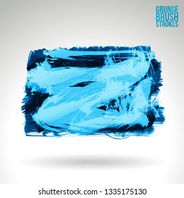 Blue brush stroke and texture. Grunge vector abstract hand - painted element. Underline and border design.