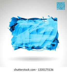 Blue brush stroke and texture. Grunge vector abstract hand - painted element. Underline and border design.