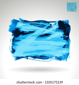 Blue brush stroke and texture. Grunge vector abstract hand - painted element. Underline and border design.