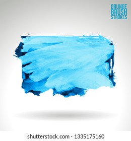 Blue brush stroke and texture. Grunge vector abstract hand - painted element. Underline and border design.