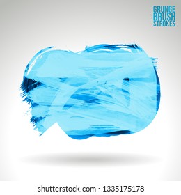 Blue brush stroke and texture. Grunge vector abstract hand - painted element. Underline and border design.