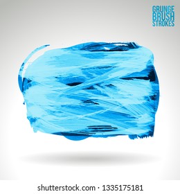 Blue brush stroke and texture. Grunge vector abstract hand - painted element. Underline and border design.