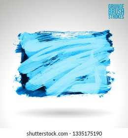 Blue brush stroke and texture. Grunge vector abstract hand - painted element. Underline and border design.
