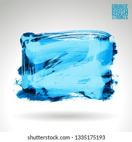 Blue brush stroke and texture. Grunge vector abstract hand - painted element. Underline and border design.