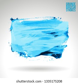 Blue brush stroke and texture. Grunge vector abstract hand - painted element. Underline and border design.