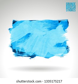 Blue brush stroke and texture. Grunge vector abstract hand - painted element. Underline and border design.