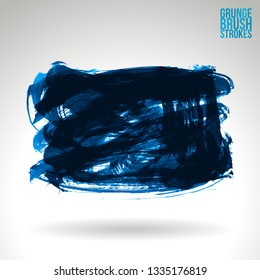 Blue brush stroke and texture. Grunge vector abstract hand - painted element. Underline and border design.