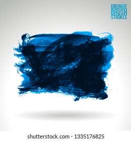 Blue brush stroke and texture. Grunge vector abstract hand - painted element. Underline and border design.