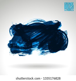 Blue brush stroke and texture. Grunge vector abstract hand - painted element. Underline and border design.
