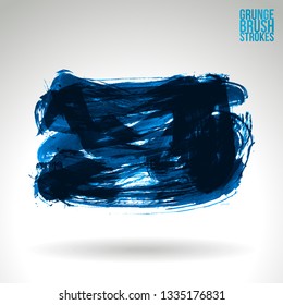 Blue brush stroke and texture. Grunge vector abstract hand - painted element. Underline and border design.