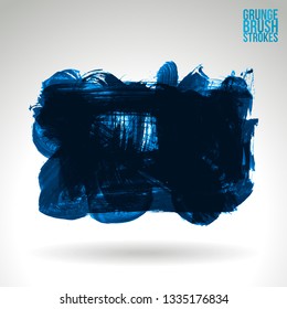 Blue brush stroke and texture. Grunge vector abstract hand - painted element. Underline and border design.