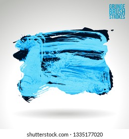 Blue brush stroke and texture. Grunge vector abstract hand - painted element. Underline and border design.